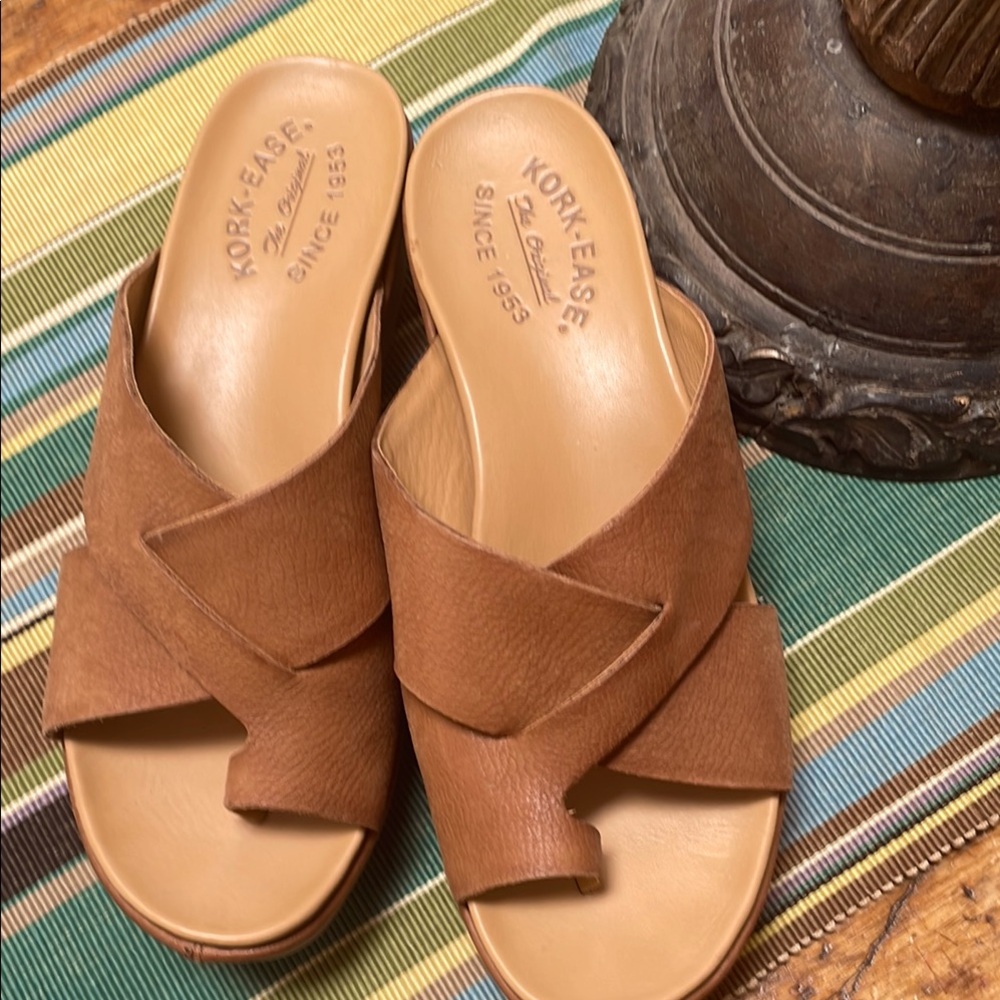 Kork-Ease Baja platform wedge in rich brown leather size 8M